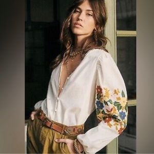 NWT Sezane Reety Floral Embroidered Blouse sz34/XS